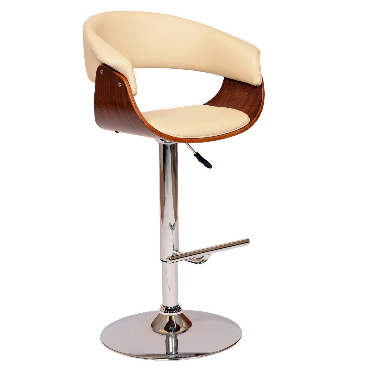 Armen Living Paris Chrome Metal/Walnut Vaneer/Leatherette 100% Polyurethane Barstool