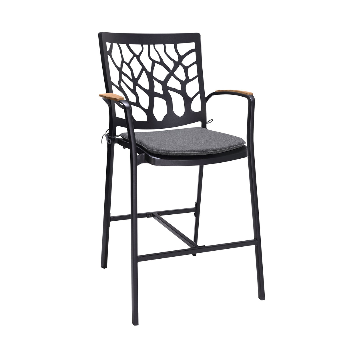 Armen Living Portals Aluminum/Teak/Olefin Outdoor Barstool