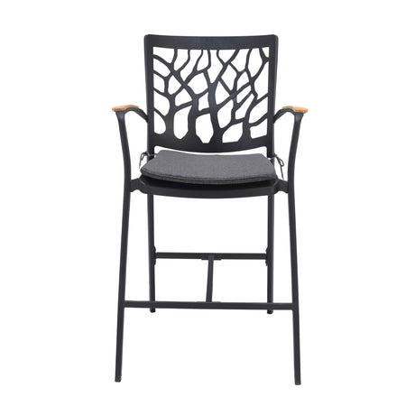 Armen Living Portals Aluminum/Teak/Olefin Outdoor Barstool