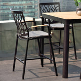 Armen Living Portals Aluminum/Teak/Olefin Outdoor Barstool