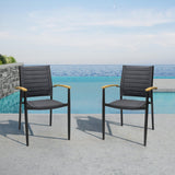 Armen Living Portals Aluminum/Teak/3D-Mesh Weather-Net Outdoor Dining Chair