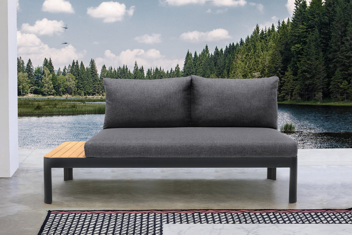 Armen Living Portals Aluminum/Teak/Olefin Olefin Outdoor Sofa