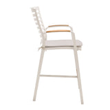 Armen Living Portals Aluminum/Teak/Olefin Outdoor Barstool