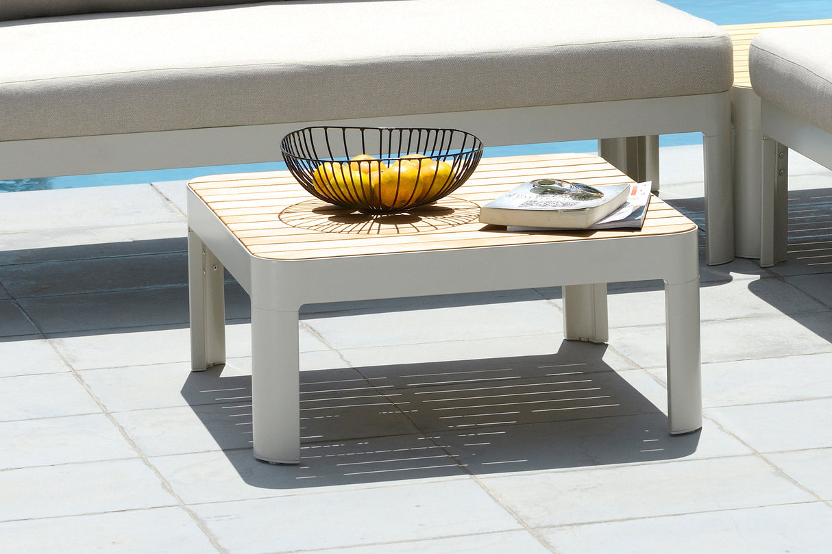 Armen Living Portals Aluminum/Teak Outdoor Coffee Table