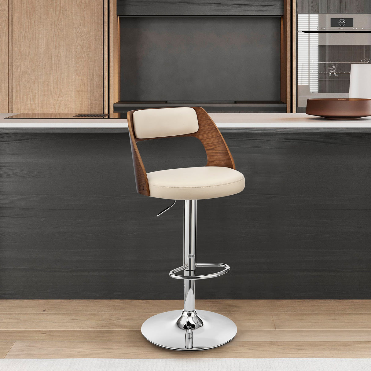 Armen Living Paulo Poplar bentwood/Metal/Faux Leather/Foam 100% Polyurethane Swivel Barstool