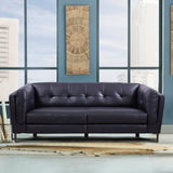 Armen Living Primrose Wood/Foam/Leather/Poly Soft Fabric/Metal 100% Genuine Leather Sofa