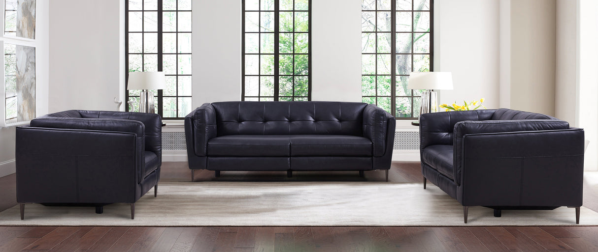 Armen Living Primrose Wood/Foam/Leather/Poly Soft Fabric/Metal 100% Genuine Leather Sofa