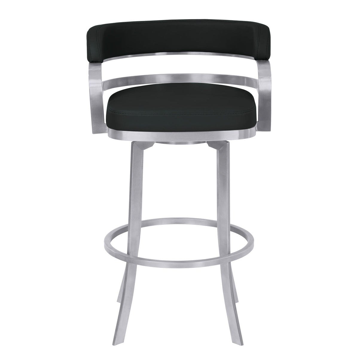 Armen Living Prinz Brushed Stainless Steel/Faux Leather 100% Polyurethane/Urethane Foam Barstool