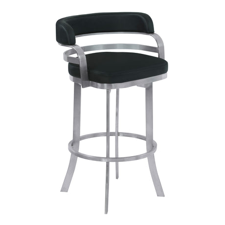 Armen Living Prinz Brushed Stainless Steel/Faux Leather 100% Polyurethane/Urethane Foam Barstool