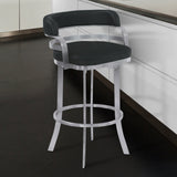 Armen Living Prinz Brushed Stainless Steel/Faux Leather 100% Polyurethane/Urethane Foam Barstool