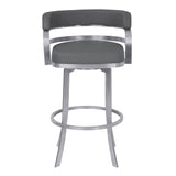 Armen Living Prinz Brushed Stainless Steel/Faux Leather 100% Polyurethane/Urethane Foam Barstool