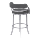 Armen Living Prinz Brushed Stainless Steel/Faux Leather 100% Polyurethane/Urethane Foam Barstool