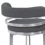 Armen Living Prinz Brushed Stainless Steel/Faux Leather 100% Polyurethane/Urethane Foam Barstool