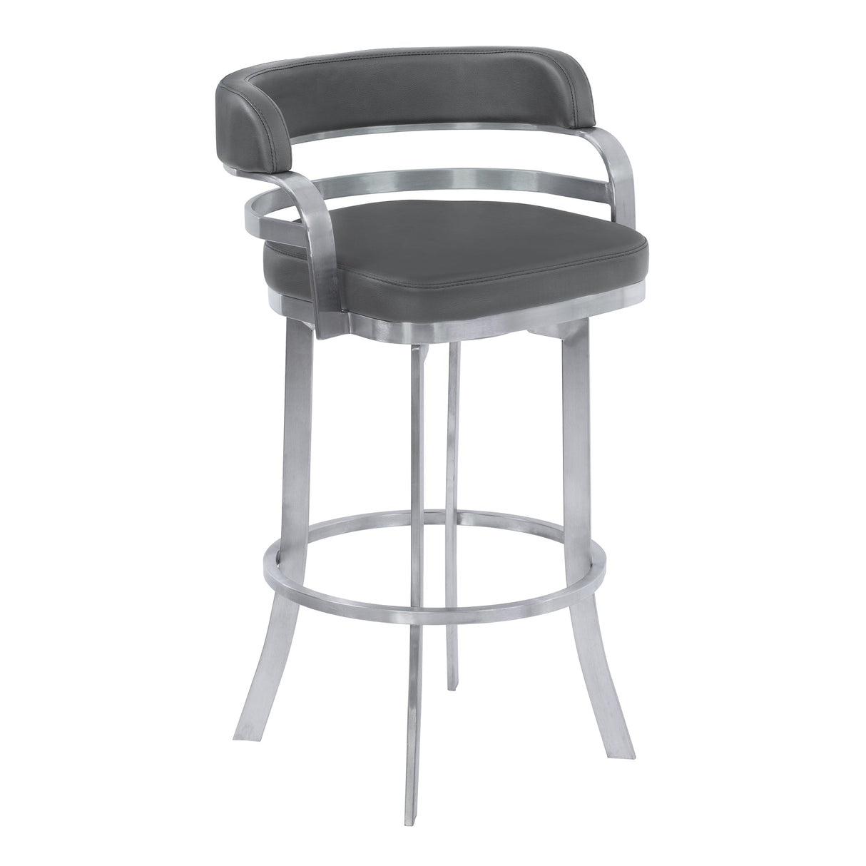 Armen Living Prinz Brushed Stainless Steel/Faux Leather 100% Polyurethane/Urethane Foam Barstool