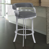 Armen Living Prinz Brushed Stainless Steel/Faux Leather 100% Polyurethane/Urethane Foam Barstool