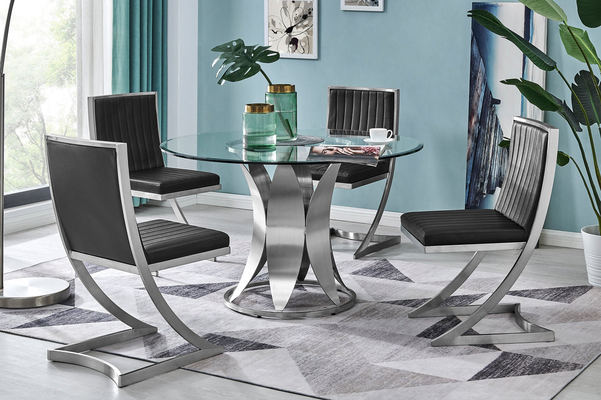 Armen Living Petal Stainless Steel/Glass Dining Table