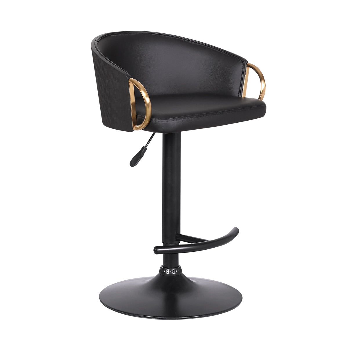 Armen Living Solstice Black Powder Steel,Gold Electronic,Faux Leather,Plywood 100% Polyurethane Barstool