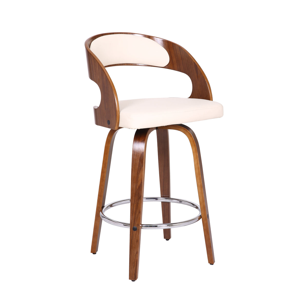 Armen Living Shelly Chrome Steel,Faux Leather,Plywood/Walnut Wood Veneer 100% Polyurethane Barstool