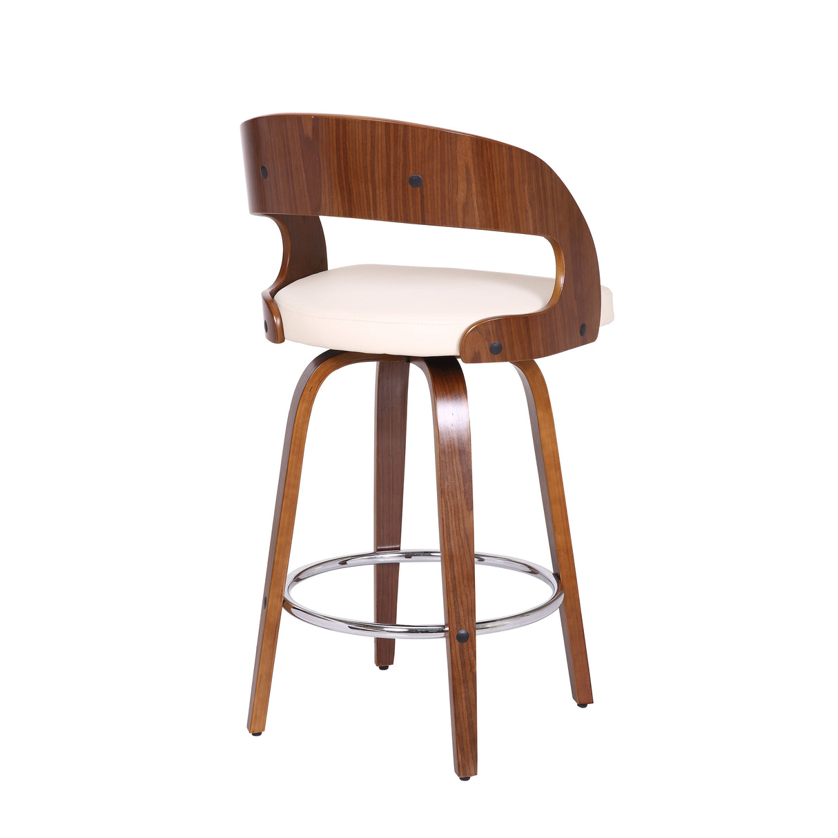 Armen Living Shelly Chrome Steel,Faux Leather,Plywood/Walnut Wood Veneer 100% Polyurethane Barstool