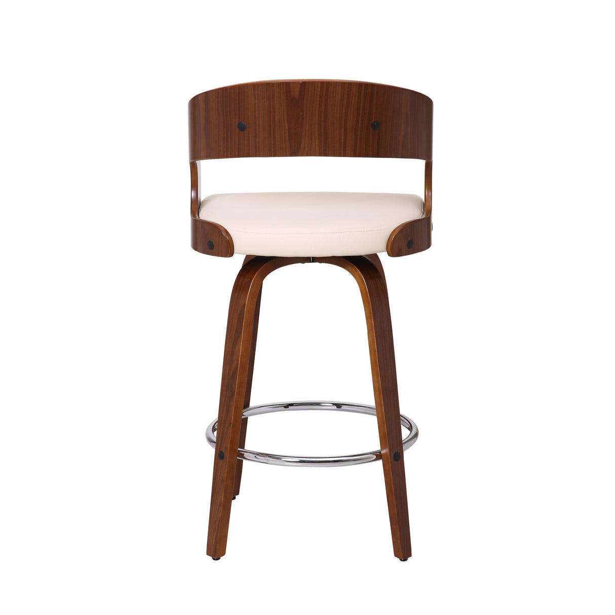 Armen Living Shelly Chrome Steel,Faux Leather,Plywood/Walnut Wood Veneer 100% Polyurethane Barstool