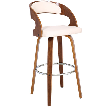 Armen Living Shelly Chrome Steel,Faux Leather,Plywood/Walnut Wood Veneer 100% Polyurethane Barstool