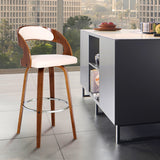 Armen Living Shelly Chrome Steel,Faux Leather,Plywood/Walnut Wood Veneer 100% Polyurethane Barstool