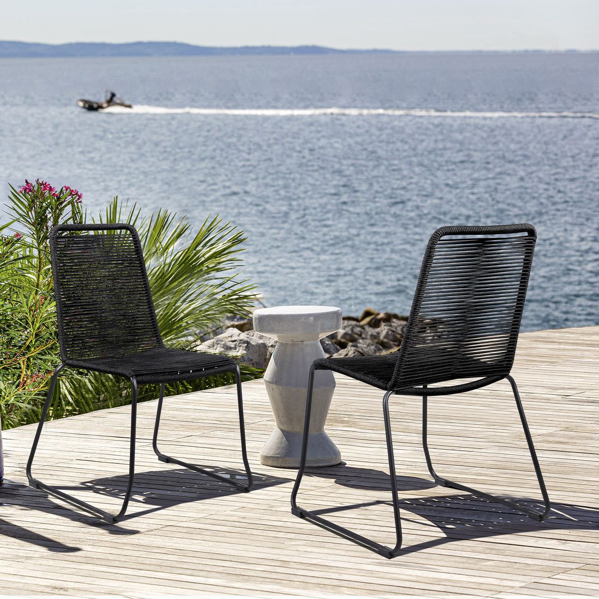 Armen Living Shasta Gpc SteelRope Polypropolene Outdoor Dining Chair