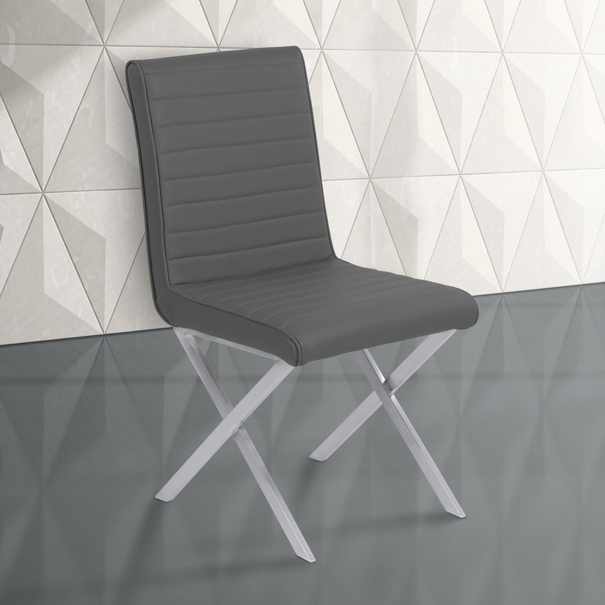 Armen Living Tempe Brushed Stainless Steel/Faux Leather 100% Polyurethane/Urethane Foam Dining Chair