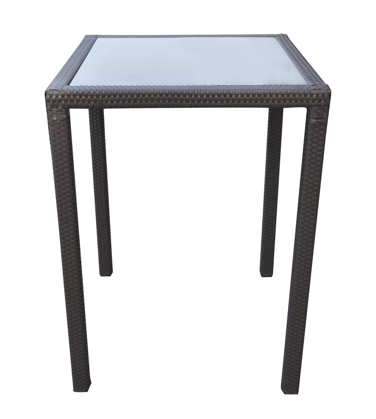 Armen Living Tropez Aluminum/Brown Hdpe Wicker/Black Glass Outdoor Bar Table