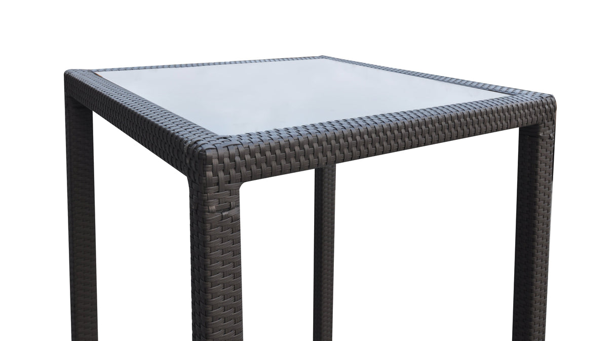 Armen Living Tropez Aluminum/Brown Hdpe Wicker/Black Glass Outdoor Bar Table