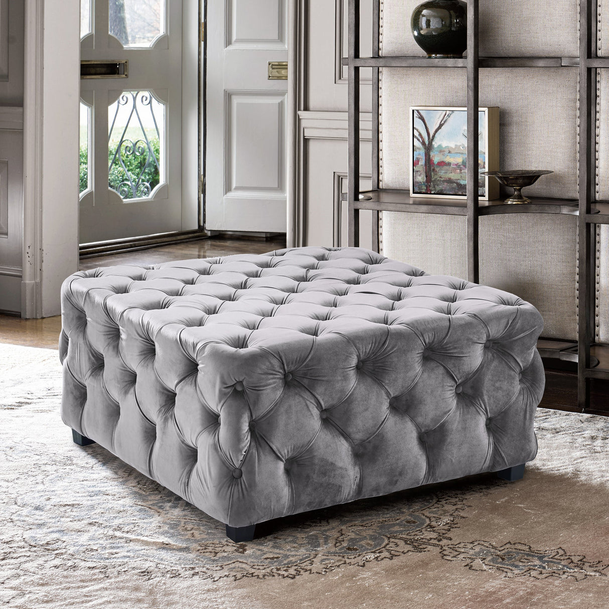 Armen Living Taurus Mdf Wood/Velvet 100% Polyester Ottoman