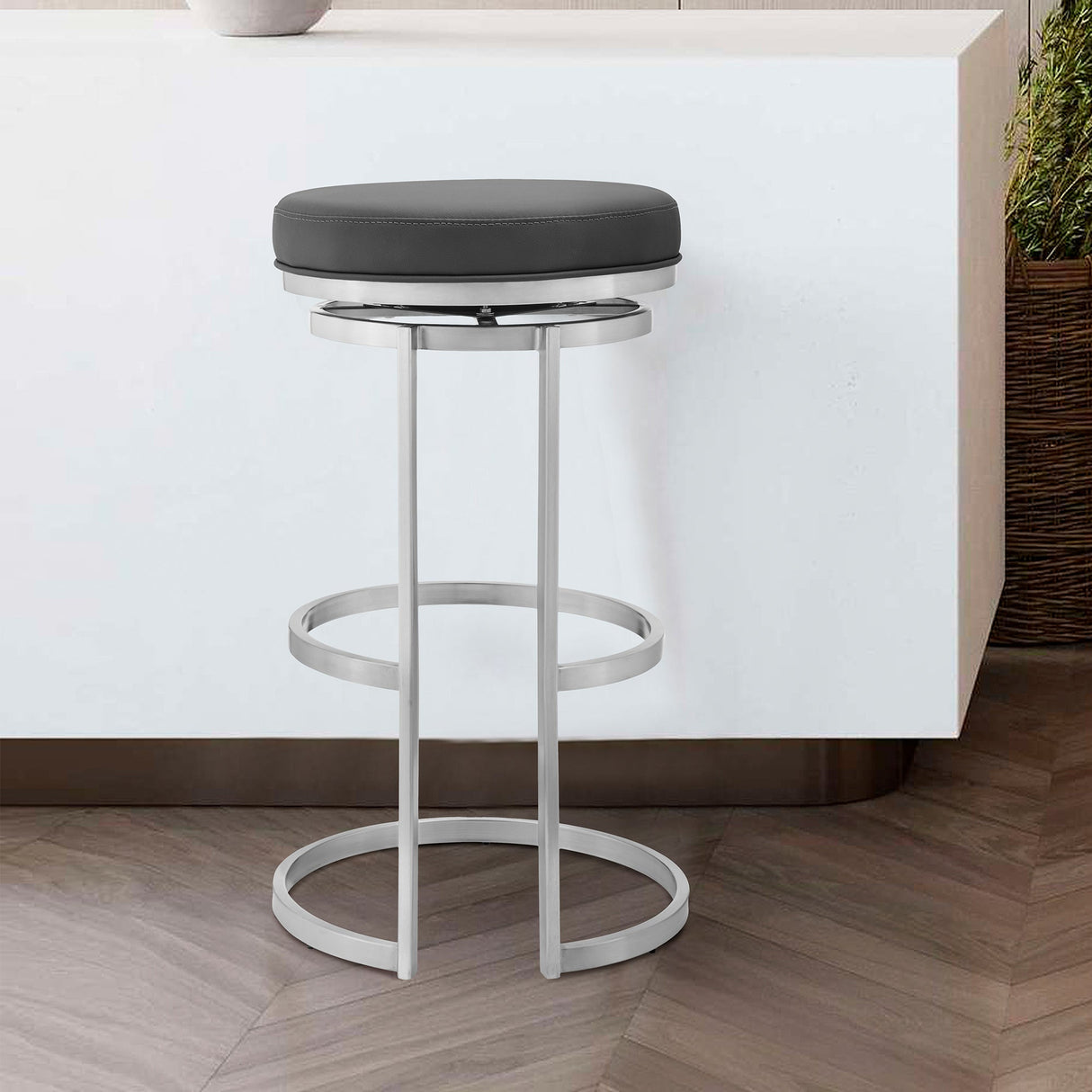 Armen Living Vander Stainless Steel. Faux Leather 100% Polyurethane Barstool