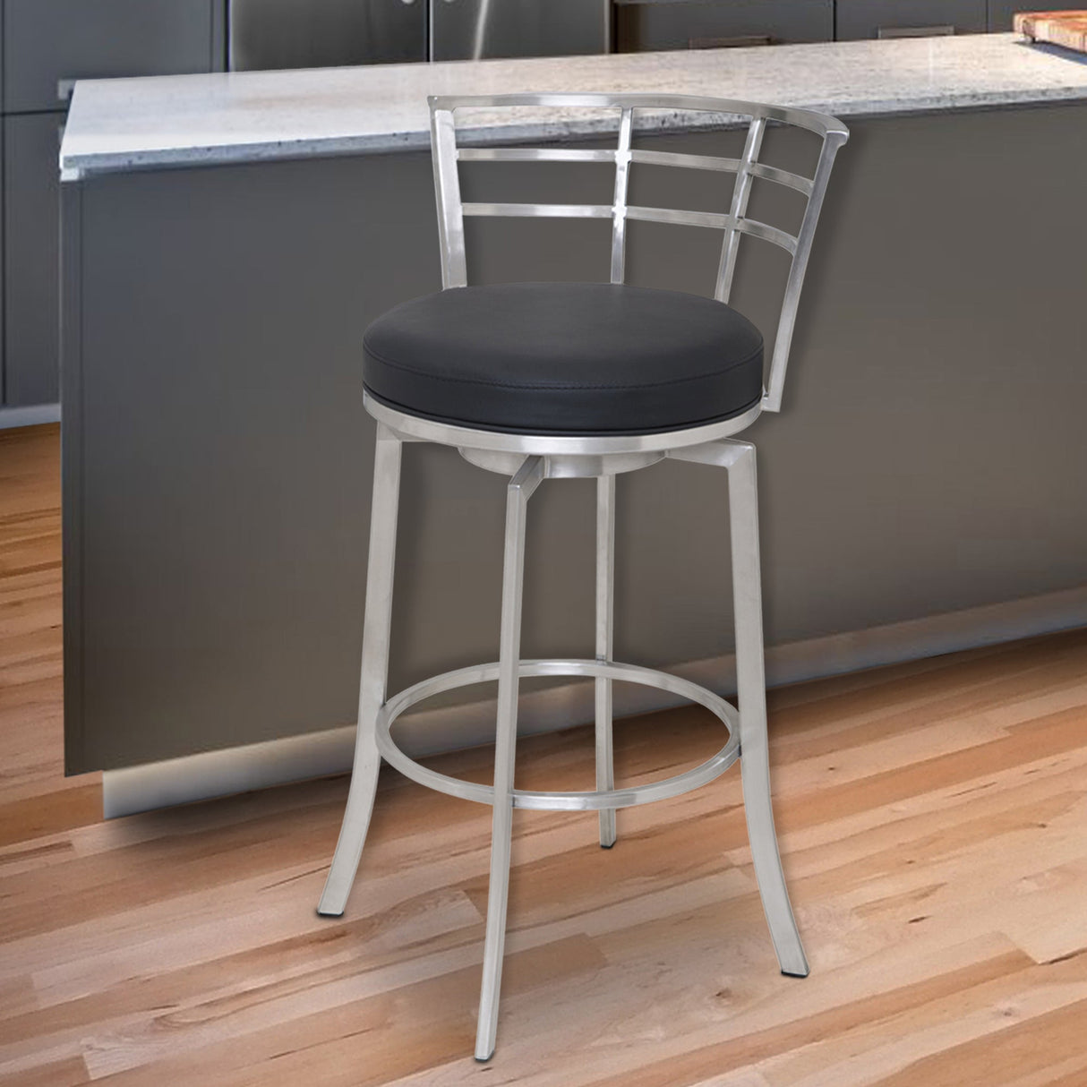 Armen Living Viper Brushed Stainless Steel/Faux Leather/Leatherette 100% Polyurethane Barstool