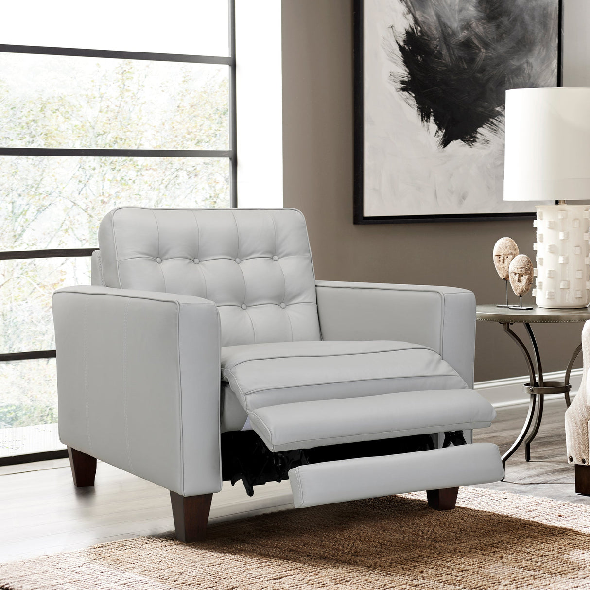 Armen Living Wesley Wood/Foam/Leather/Metal Leather Sofa Chair