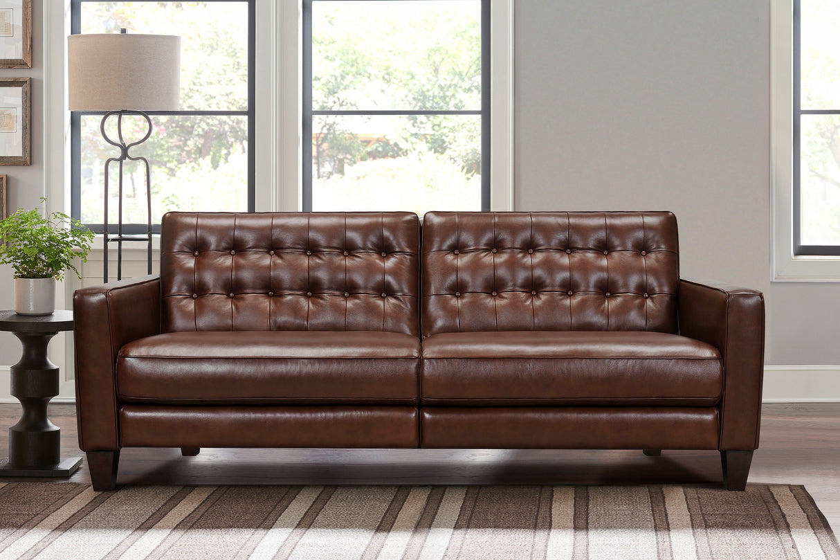 Armen Living Wesley Wood/Foam/Leather/Metal Leather Sofa