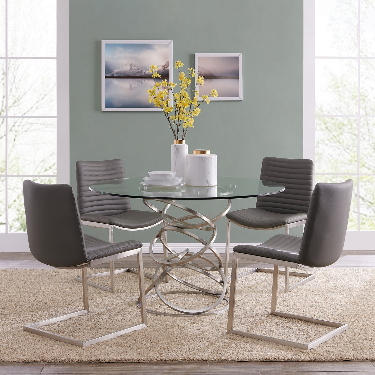 Armen Living Wendy Stainless Steel/Glass Dining Table