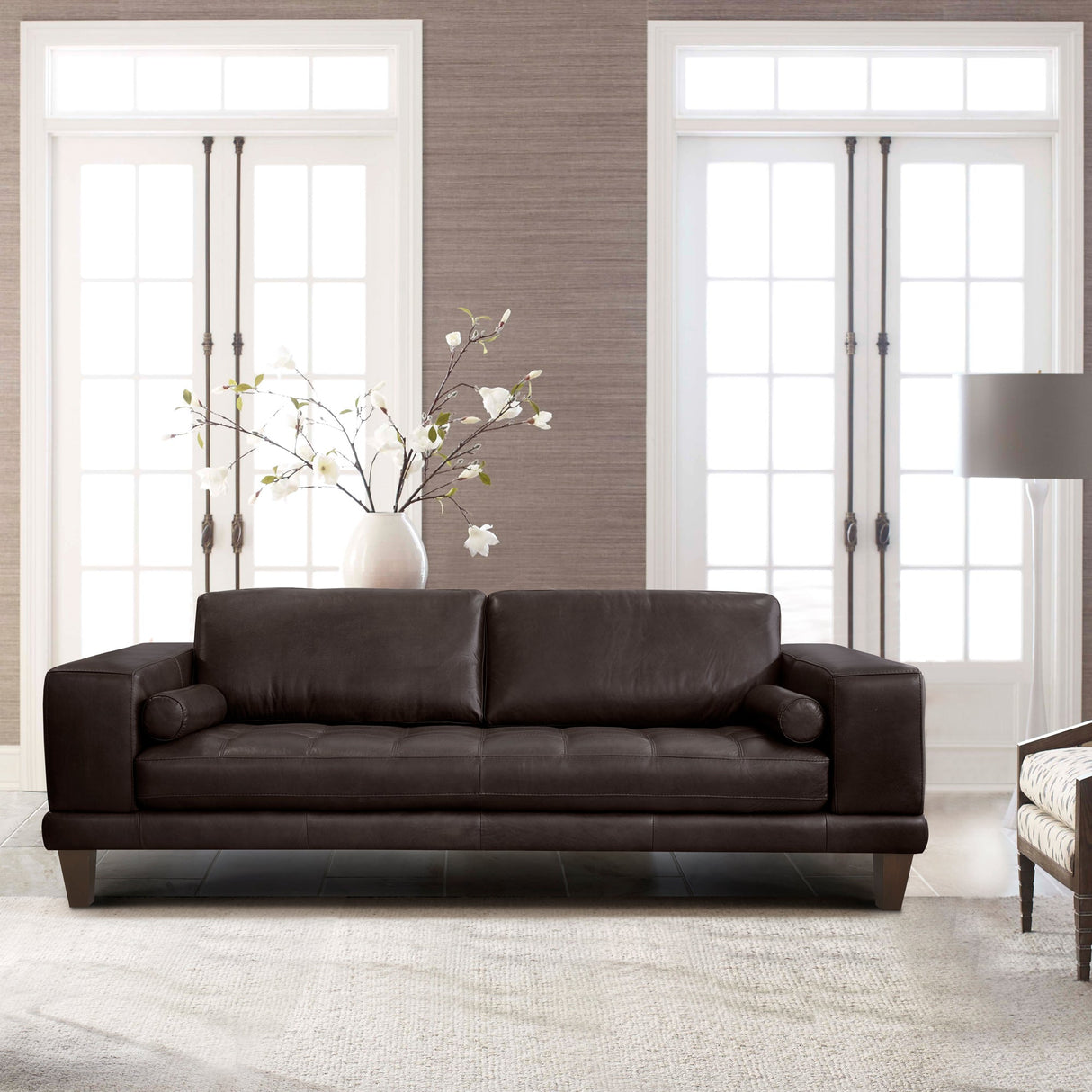 Armen Living Wynne Wood/Leather 100% Cowhide Leather Sofa