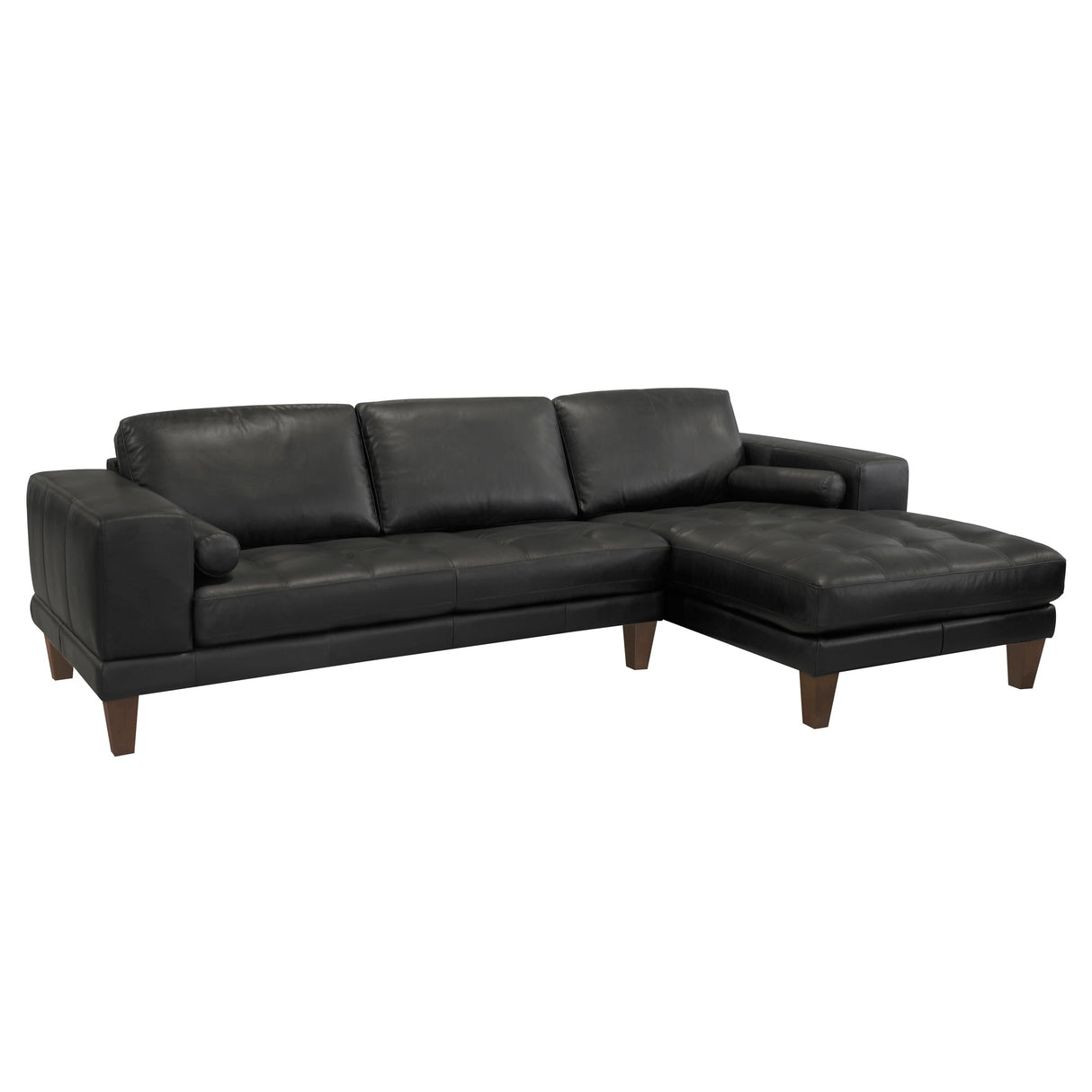 Armen Living Wynne Wood/Leather 100% Cowhide Leather Sectional