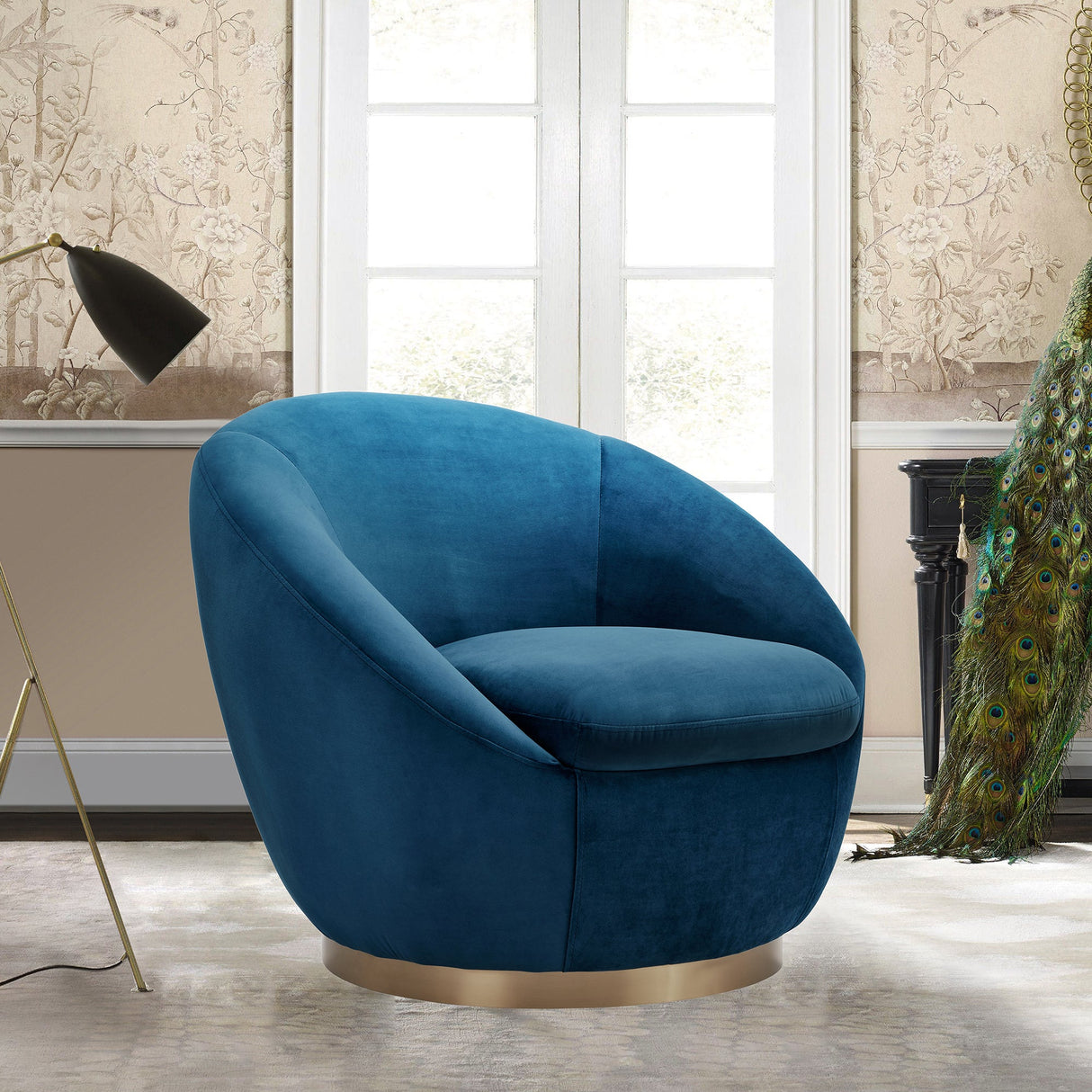 Armen Living Yves Eucalyptus/Carb P2 Plywood,Z-Spring,Foam,Fabric,Metal Rotation Base 100% Polyester Swivel Chair