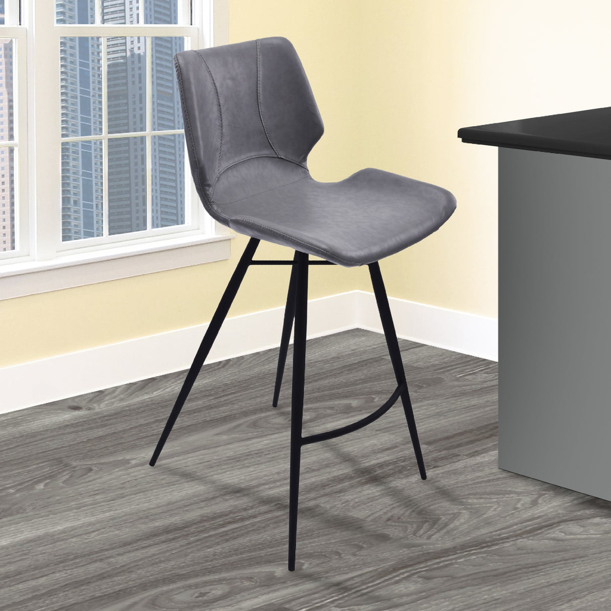 Armen Living Zurich Matte Black Metal Finish/Faux Leather/Leatherette 100% Polyurethane Barstool