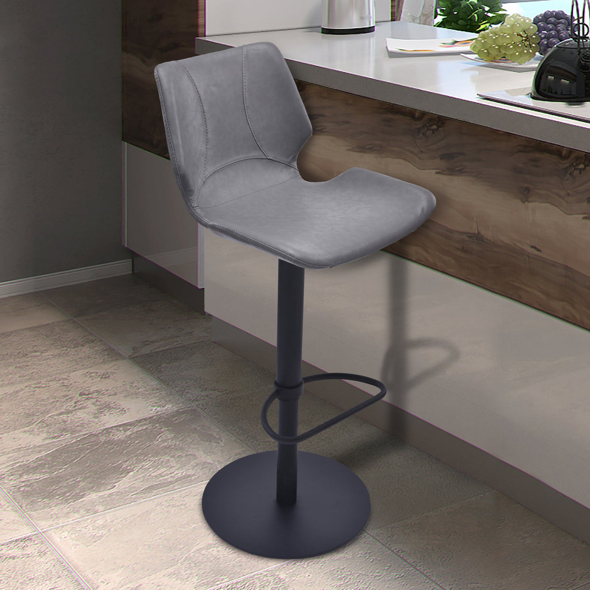 Armen Living Zuma Matte Black Metal Finish/Faux Leather/Leatherette 100% Polyurethane Barstool