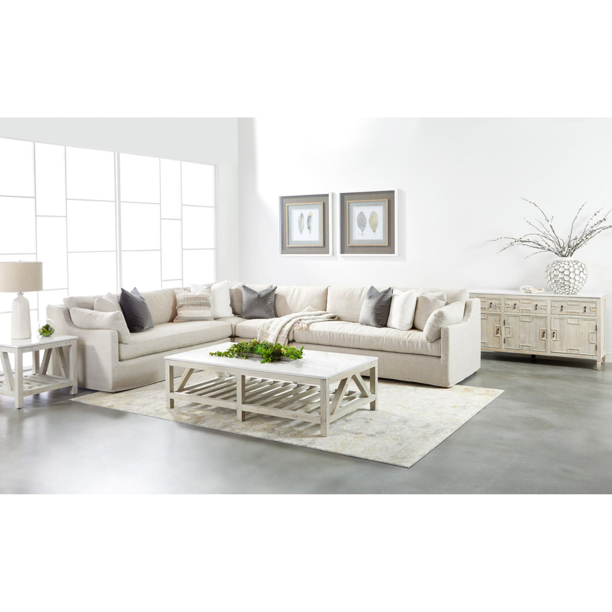 Essentials For Living Stitch & Hand - Upholstery Lena Modular Slipcover 2-Seat Left Slope Arm Sofa 6603-2S1LA.BISQ