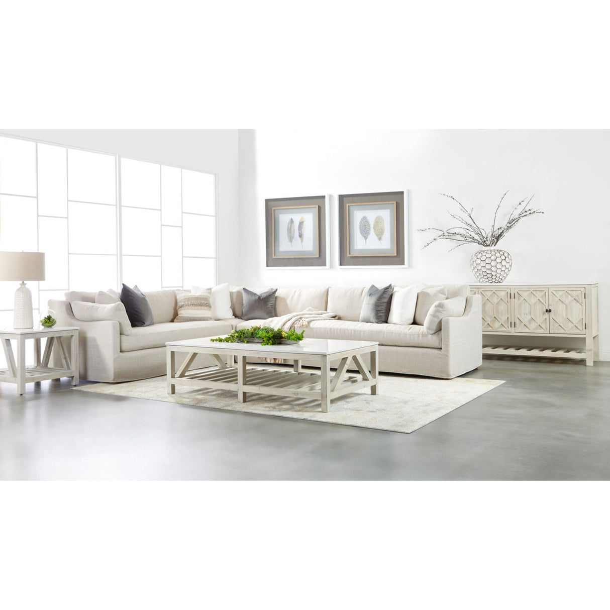 Essentials For Living Stitch & Hand - Upholstery Lena Modular Slipcover 2-Seat Left Slope Arm Sofa 6603-2S1LA.BISQ