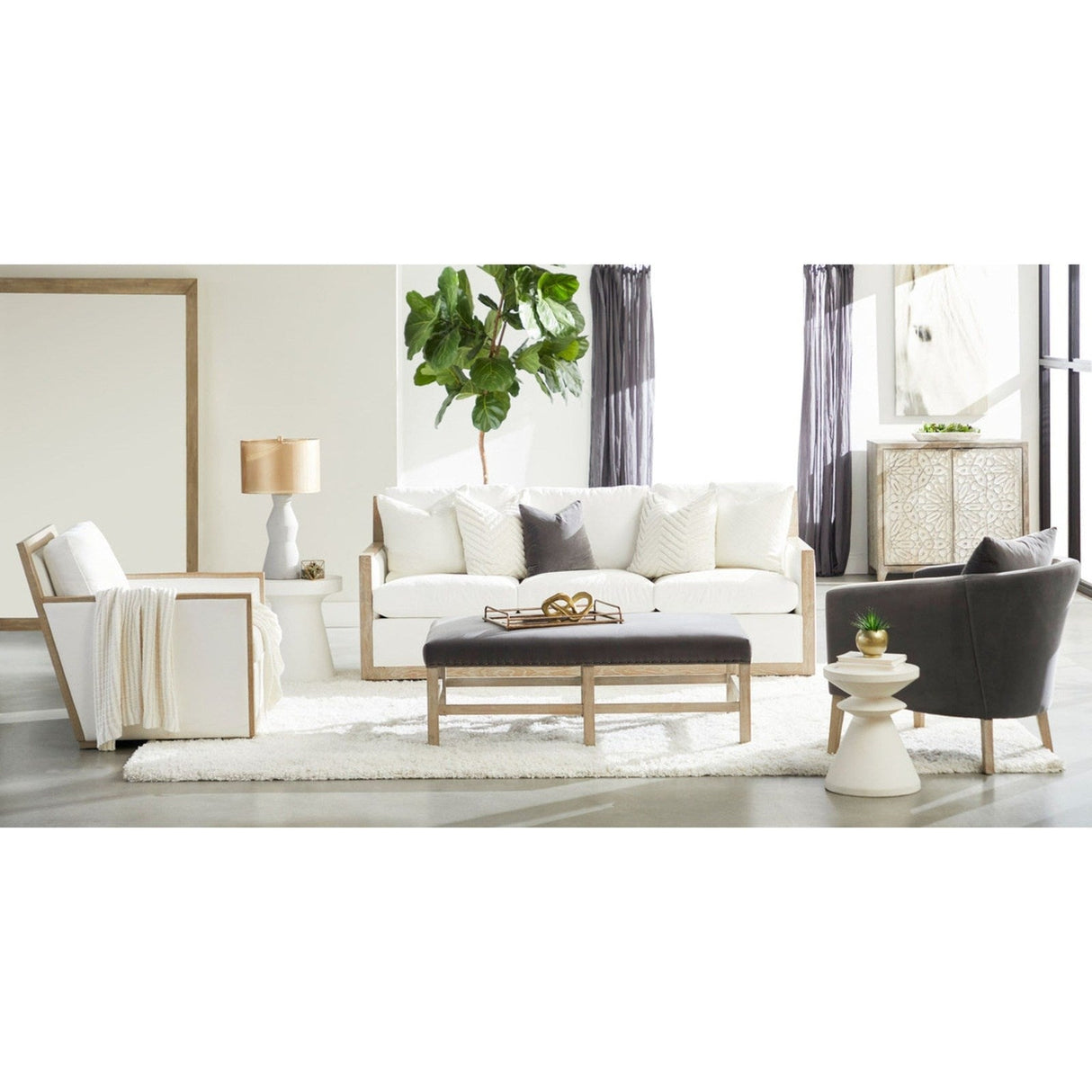 Essentials For Living Stitch & Hand - Dining & Bedroom Manhattan 85" Wood Trim Sofa 6720-3.LPPRL/NG