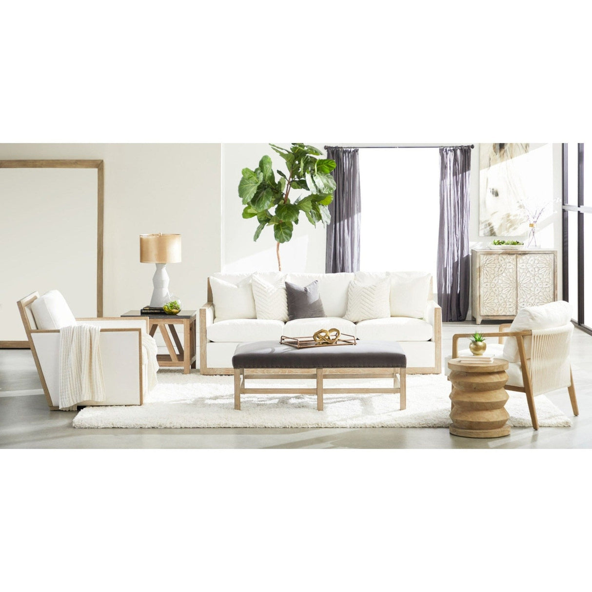 Essentials For Living Stitch & Hand - Dining & Bedroom Manhattan 85" Wood Trim Sofa 6720-3.LPPRL/NG