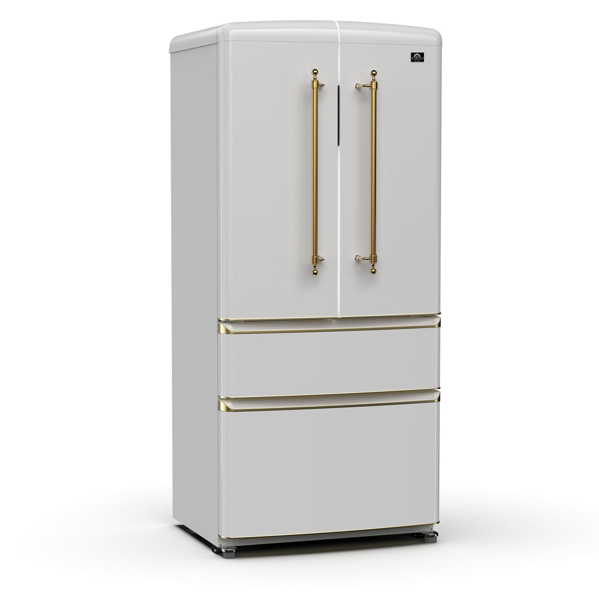 Forno Luigi 18 cu.ft. French Door Refrigerator White, Antique Brass Handles - FFFFD1791-33