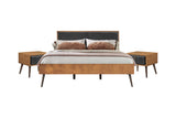 Armen Living Coco Solid Oak + Metal + Faux Leather 100% Polyurethane 3Piece Bedroom Set