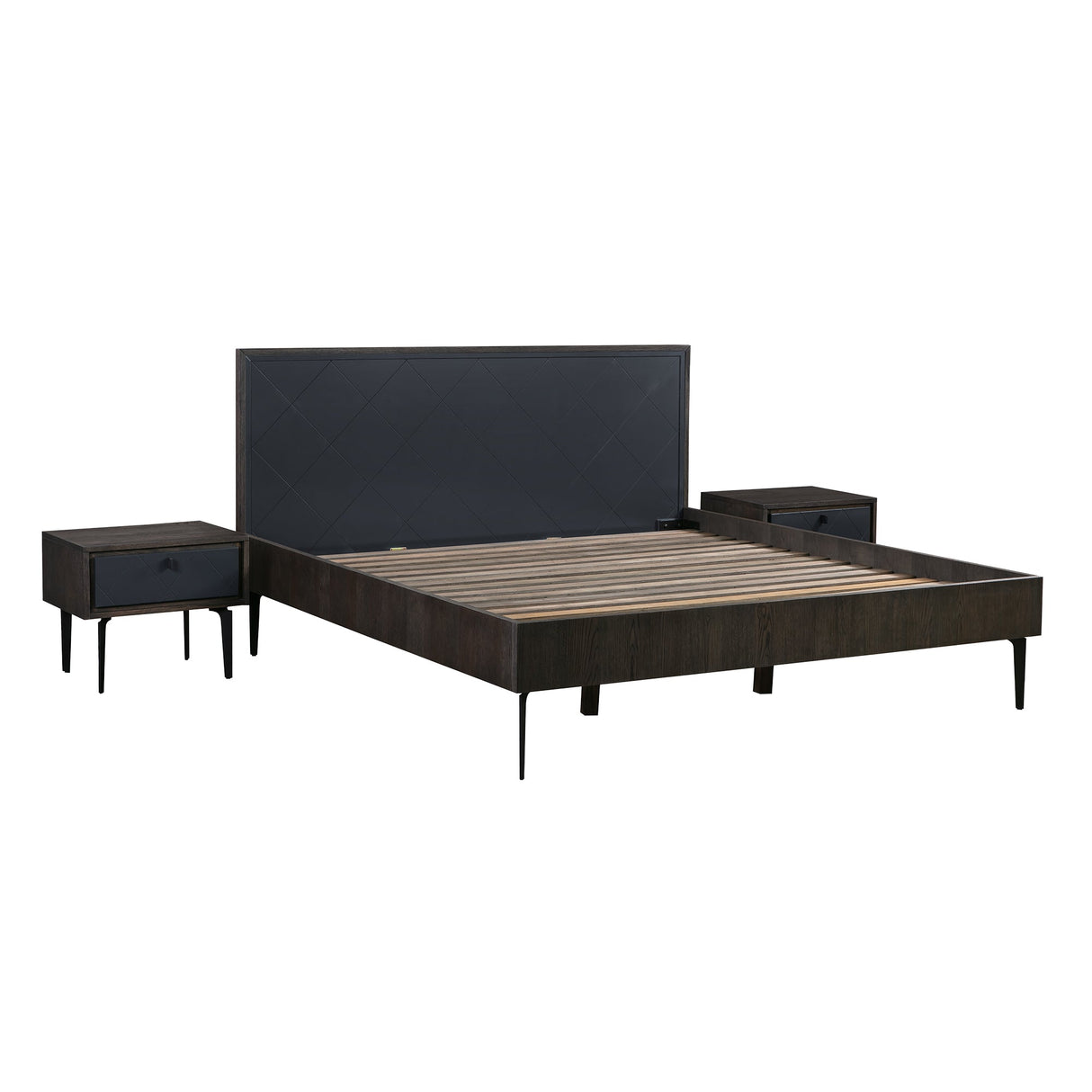 Armen Living Cross Mdf + Oak Veneer + Solid Oak + Metal Legs + P;Ywood Slats Bedroom 3-Piece Set