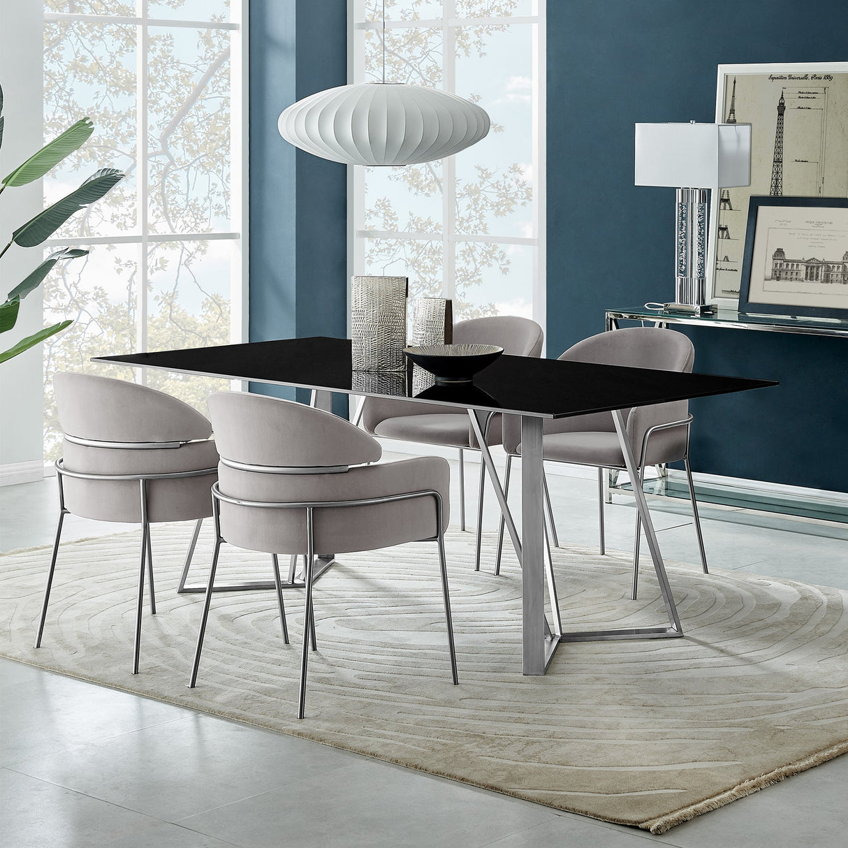 Armen Living Cressida/Portia Glass/Staniless Steel Dining Set - 5-Piece