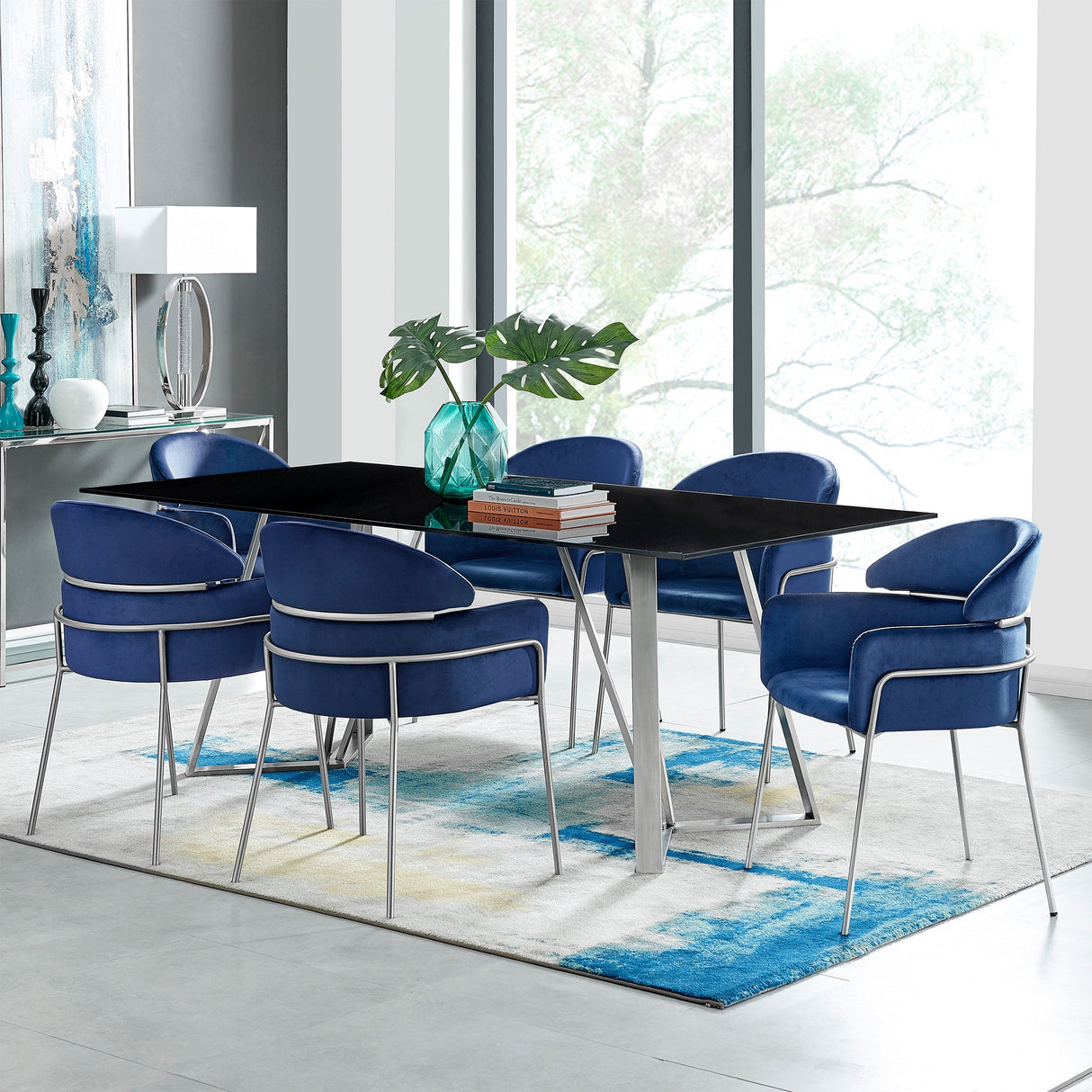 Armen Living Cressida/Portia Glass/Stainless Steel Dining Set - 7-Piece